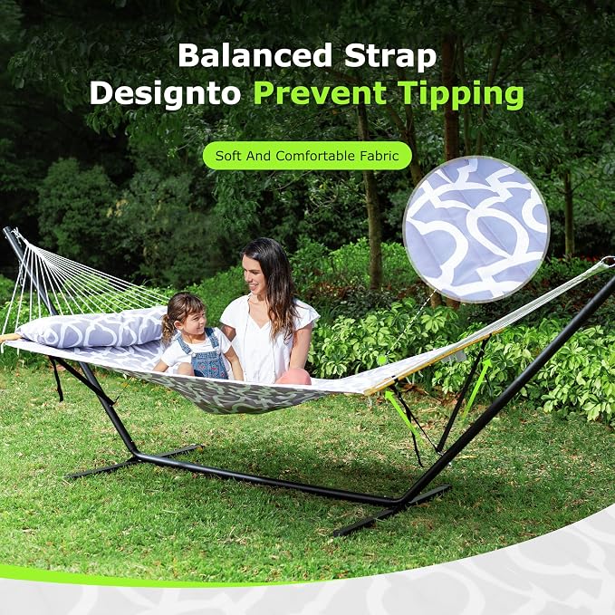 Double Hammock with Stand for Outdoor, Heavy Duty Portable Hammock with - Image 3