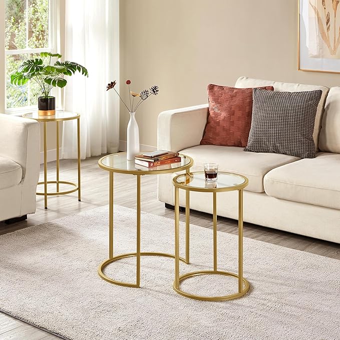 Yaheetech Round Nesting Side Table Stacking Coffee Table, Mustard Gold - Image 2