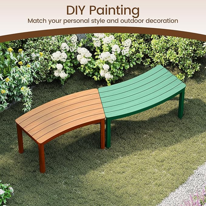 Tangkula Acacia Wood Outdoor Curved Bench Set of 4, Patio Garden Backless Fire - Image 8