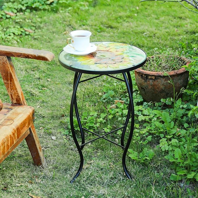 VCUTEKA Patio Side Table Outdoor Accent Table Bistro Coffee Table Plant End - Image 2