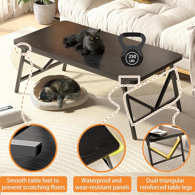 Folding Coffee Table, No Assembly Low Coffee Table, Floor Table Desk - Image 6