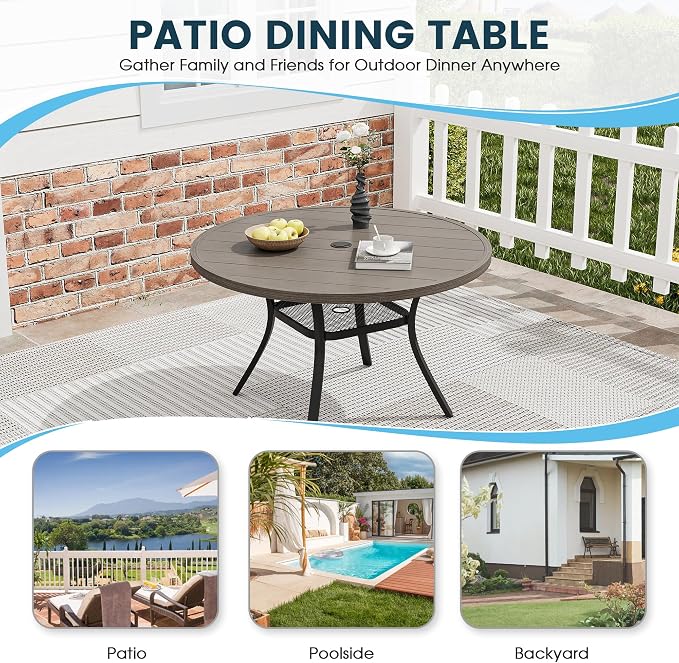 Patio Dining Table for 4, Round Metal Outdoor Table - Image 6