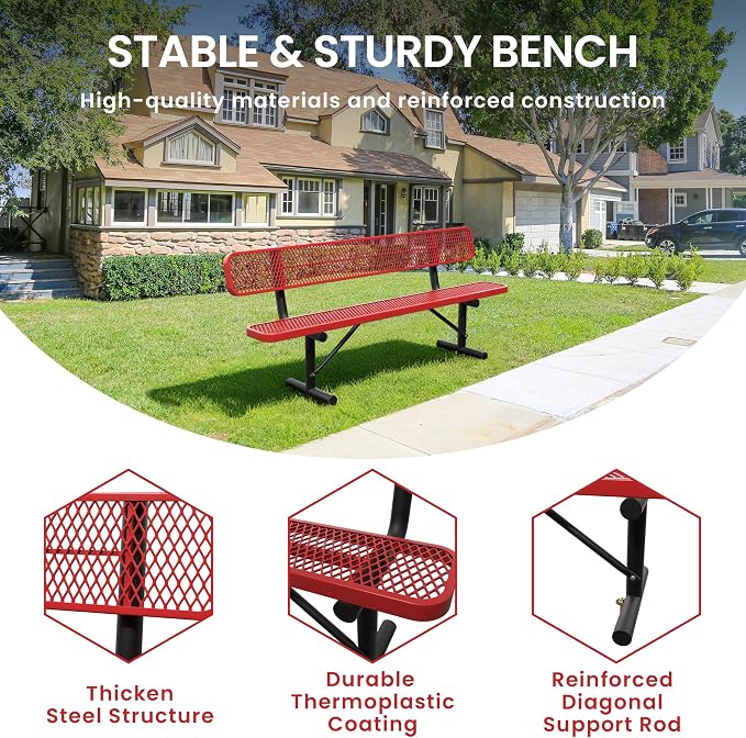 8 Feet Steel Park Bench for Outside, Outdoor Bench - Image 3