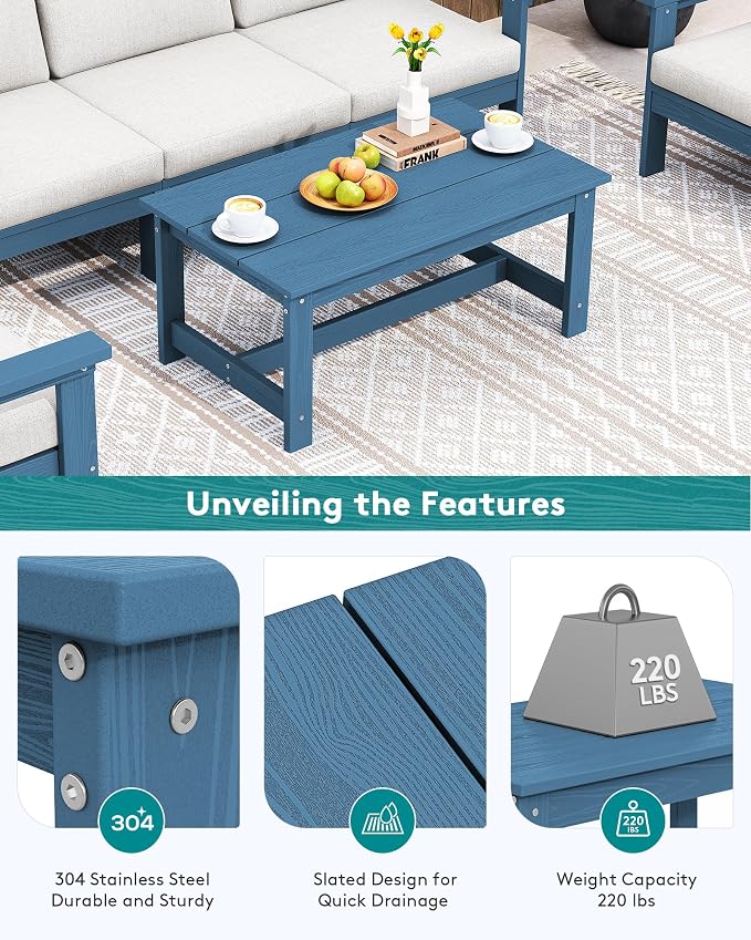 SERWALL HDPE Patio Coffee Table, Rectangle Outdoor Coffee Table, All-Weather - Image 5