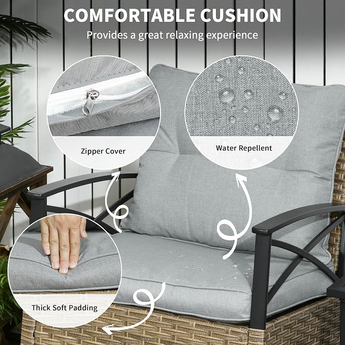 Outsunny 3 Piece Patio Rocking Chair Set, Outdoor Wicker Bistro Set - Image 4
