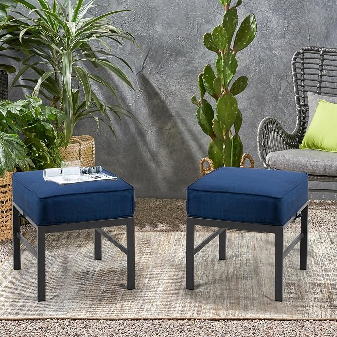 2 Pieces Outdoor Ottomans for Patio, Assembled Patio Ottomans - Image 2