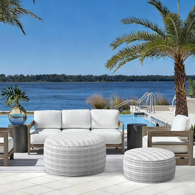 LVTXIII Indoor/Outdoor Extra Large Inflatable Ottoman Pouf D31 x H14 Inch - Image 5