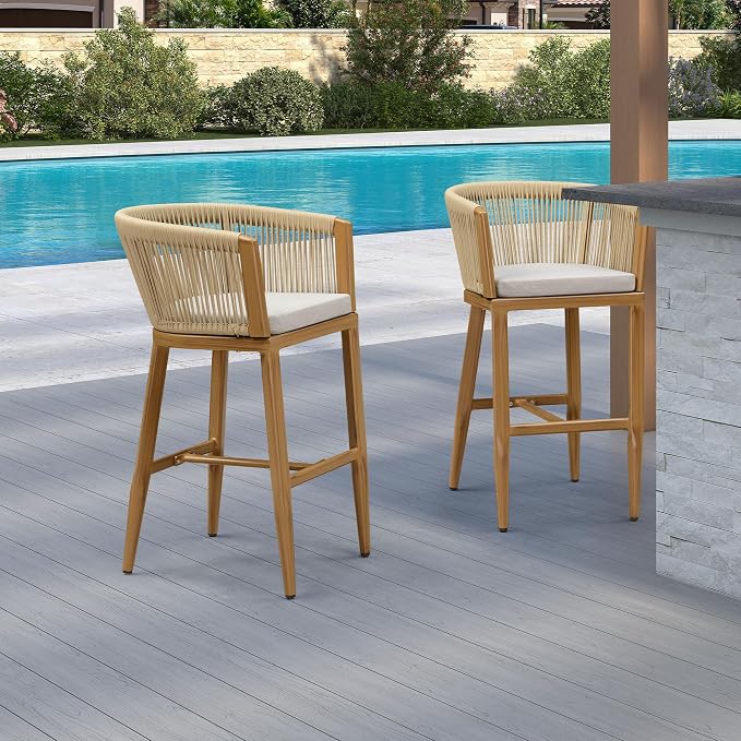 PURPLE LEAF Outdoor Bar Stools Set of 4 Wicker Bar Height Stool Bar Chairs - Image 9