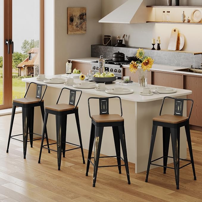 Andeworld Bar Stools Set of 4 Counter Height Stools Industrial Metal Barstools - Image 8