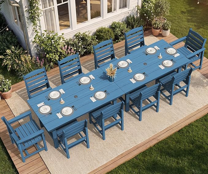 SERWALL Patio Dining Sets for 10 Person, HDPE Dining Set by SERWALL