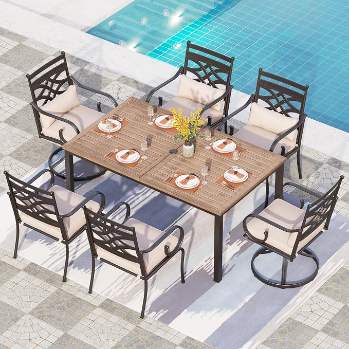 PHI VILLA 7 Pcs Patio Dining Set, Outdoor Table Chair Set by PHIVILLAThepioneerofcomfortablehouseholdsupplies