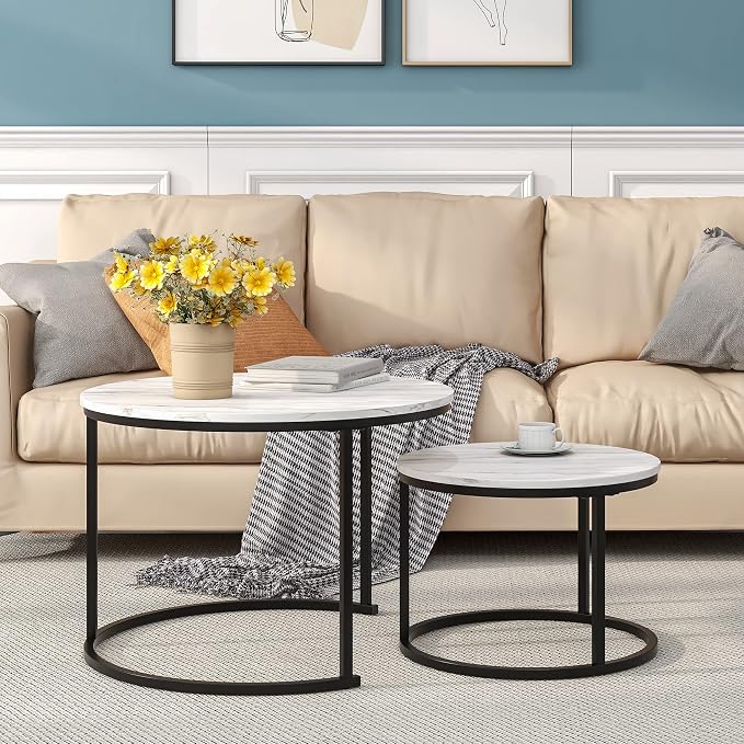 HOJINLINERO Round Coffee Table, Nesting Coffee Table Set of 2, Center Tables - Image 7