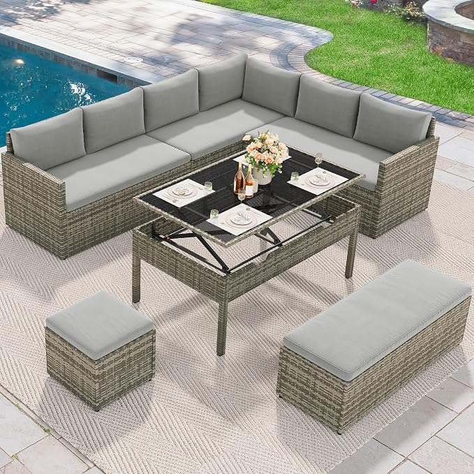YITAHOME 9-Piece Patio Furniture Set, All-Weather Wicker Outdoor Sectional Sofa by YITAHOME