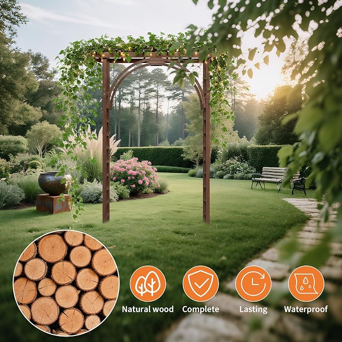 85 inch Garden Arbor Arch, Solid Wood Wedding Arch Ceremony Backyard, Rustic - Image 6