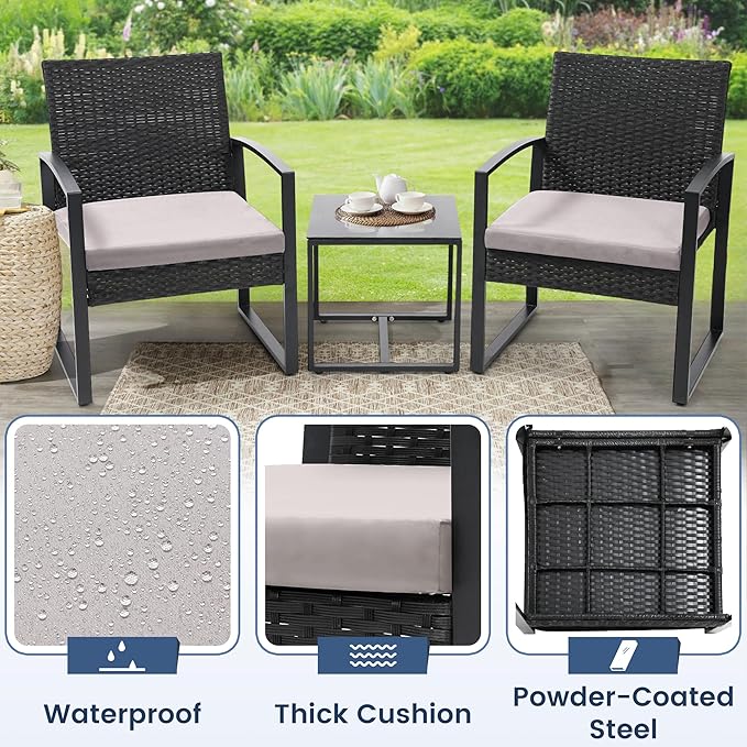 3 Piece Wicker Patio Bistro Set, Rattan Conversation Set - Image 4