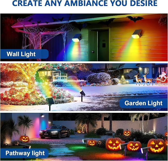 Color Changing Solar Spot Lights Outdoor Waterproof IP65, 9 Lighting Modes - Image 8
