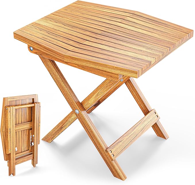 Melino Wooden Folding Outdoor Side Table 18x16x16 in, FSC Certified Acacia Wood by Melino
