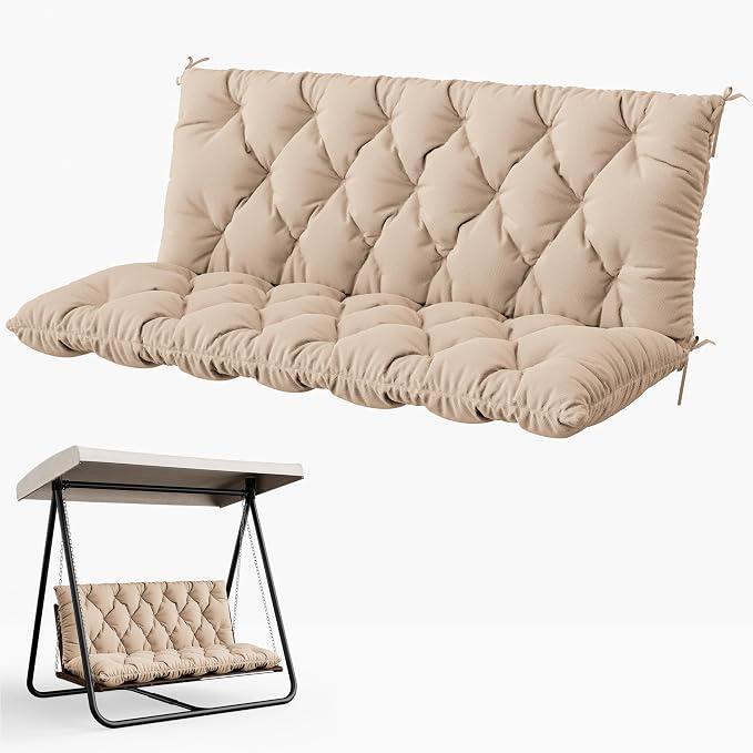 Porch Swing Cushion with Backrest 2-3 Seater Outdoor Bench Cushions Waterproof by Snubbull