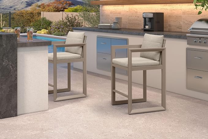 PURPLE LEAF Outdoor Counter Height Bar Stools Set of 2 27 Inch Modern Aluminum by Unknown