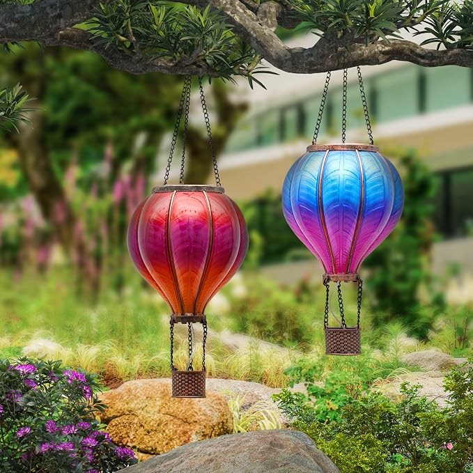 TERESA'S COLLECTIONS 2 Pcs Hot Air Balloon Solar Lantern Outdoor Garden Decor - Image 7
