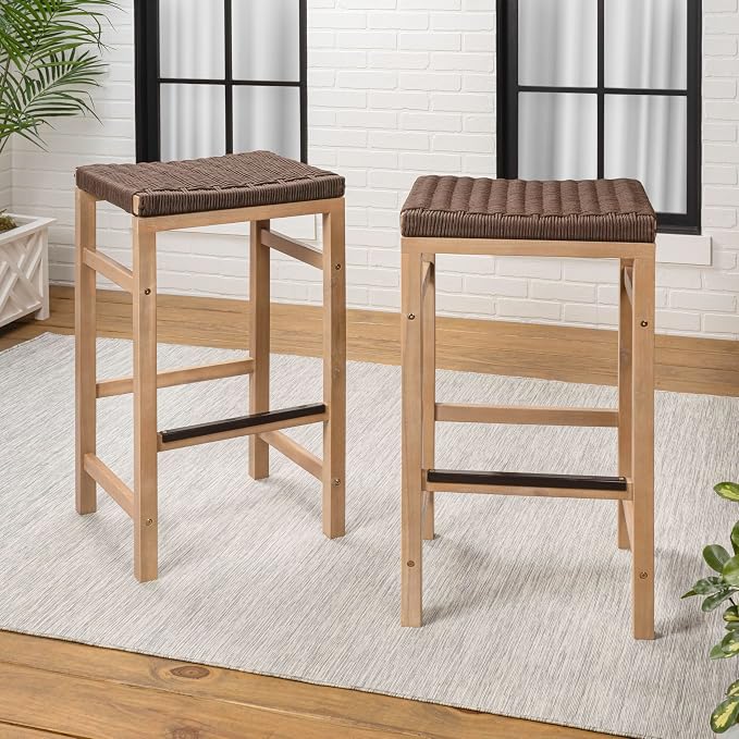 JONATHAN Y BSL1201C-SET2 Armand 30" Modern Coastal Backless Acacia Wood Outdoor - Image 5