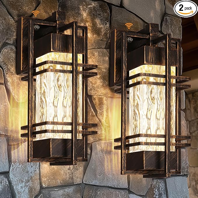 Dusk to Dawn Outdoor Front Porch Light Fixtures Wall Mount Gold-Swept Black by WIHTU