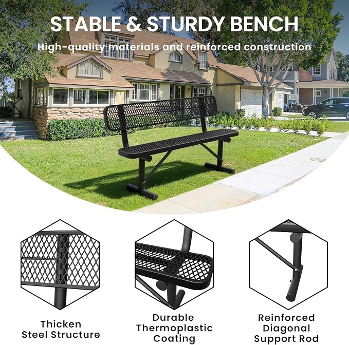 6 Feet Heavy Duty Metal Park Bench - Image 3