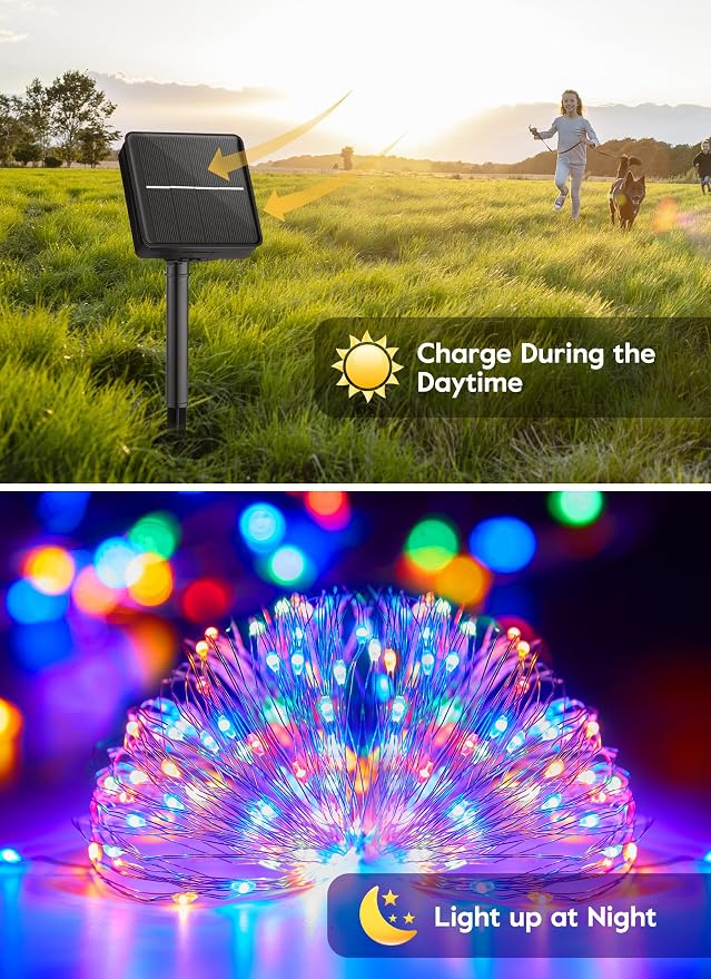 Minetom Solar String Lights for Outside, 33Ft 100 LED Outdoor Solar Fairy Lights - Image 2