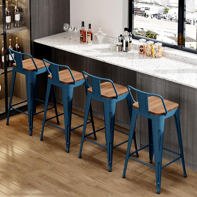 Alunaune 30" Metal Bar Stools Set of 4 Counter Height Barstools, Industrial - Image 4