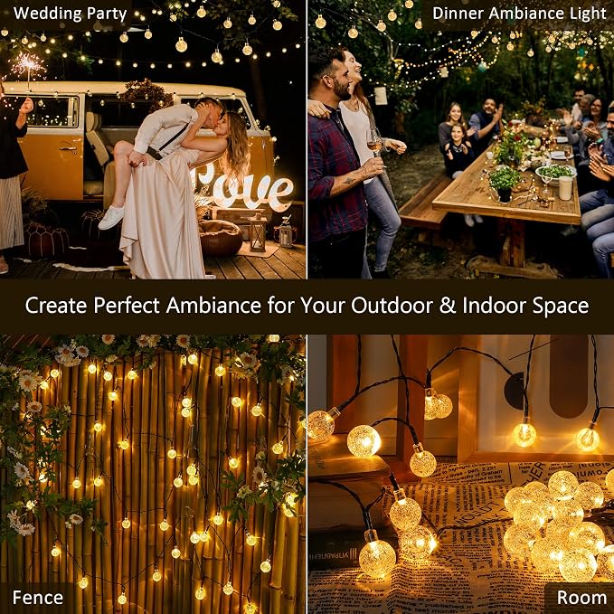 2-Pack 30 LED 20FT Solar String Lights Outdoor, Crystal Globe Lights - Image 6
