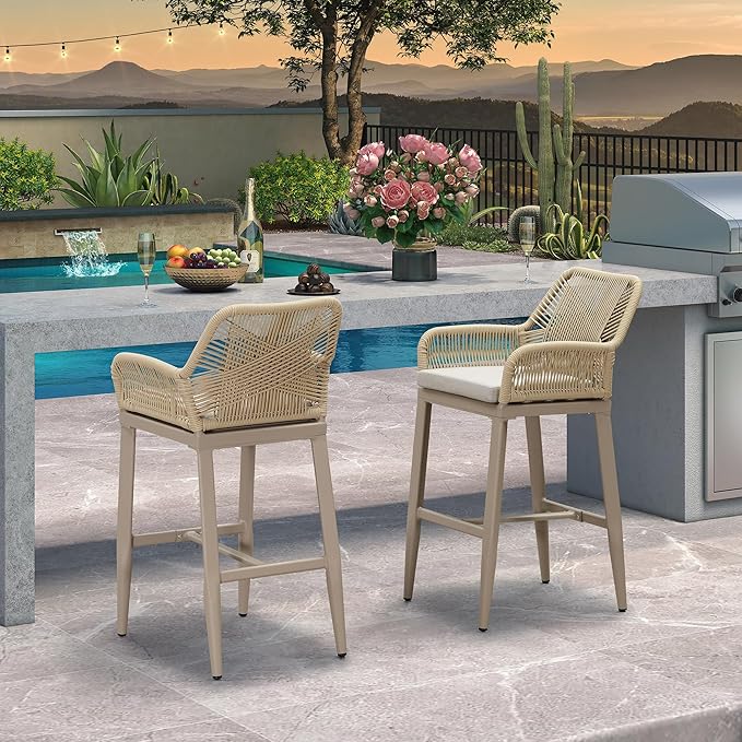 PURPLE LEAF Outdoor 29" Bar Stools Set of 2, Boho Patio Bar Height Chair - Image 2