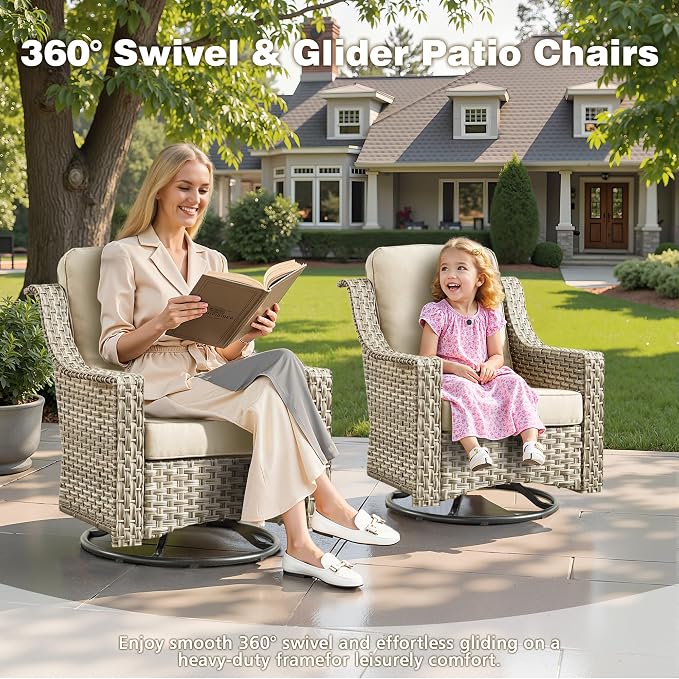11 Pieces Outdoor Patio Furniture Set, Rattan Wicker Sectional Swivel Rocker - Image 4