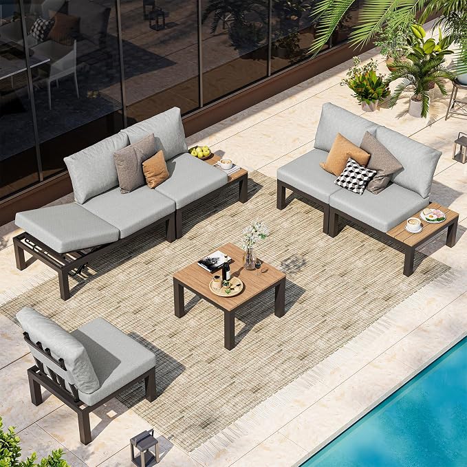 Aluminum Modular Outdoor Patio Furniture Set, 6 Seats Patio Sectional Sofa Set by Oasbira