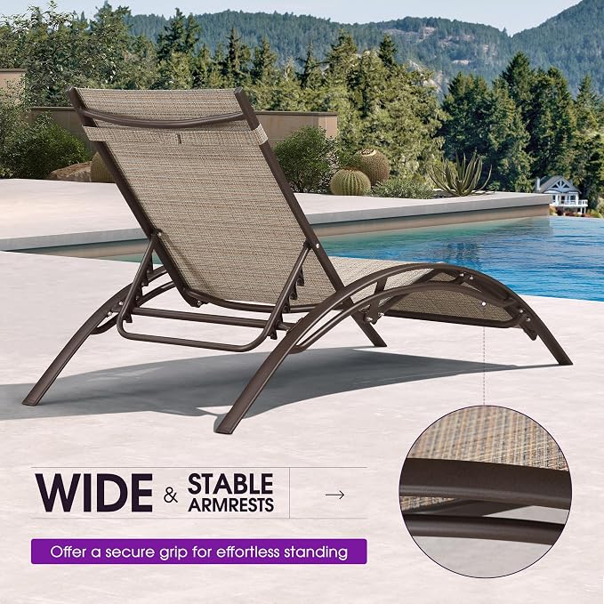PURPLE LEAF Outdoor Oversized Chaise Lounge Chair Set of 3 Patio Pool Lounger - Image 7