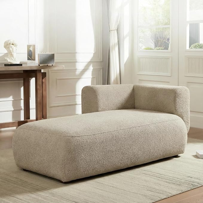 Boucle Chaise Lounge Chair Indoor Comfy Fluffy Lounge Sofa Upholstered Chaise by Unknown