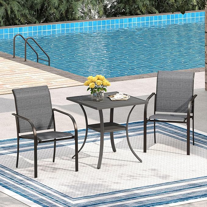 VICLLAX Small Patio Dining Table, No Umbrella Hole, Dark Grey Tabletop - Image 2