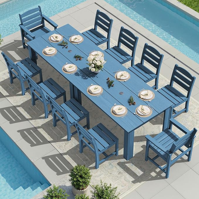 SERWALL Outdoor Dining Sets for 10, HDPE Dining Sets for 10 Person by SERWALL