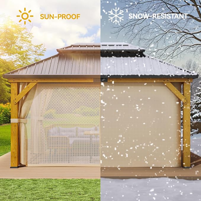 YITAHOME 13x15ft Wood Gazebo Outdoor Wooden Frame Double Roof Hardtop - Image 4