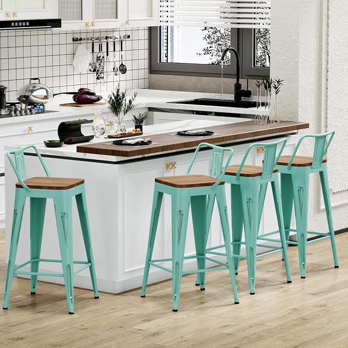 Alunaune 26" Metal Bar Stools Set of 4 Counter Height Barstools Industrial - Image 3