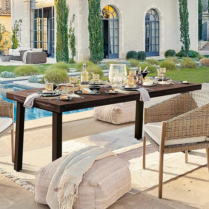 Devoko Home Acacia Wood Dining Table 6-Person Indoor Outdoor Table - Image 4