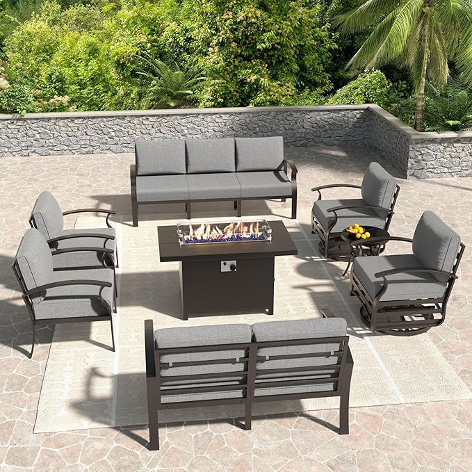 Kullavik Aluminum Patio Furniture Set, 8 Pieces 9 Seat Metal Sectional Outdoor by KULLAVIK