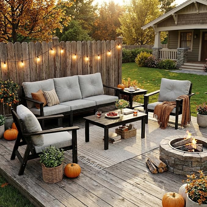 6-Piece HDPE Patio Furniture Set, Outdoor Sectional Sofa Set, All Weather - Image 9