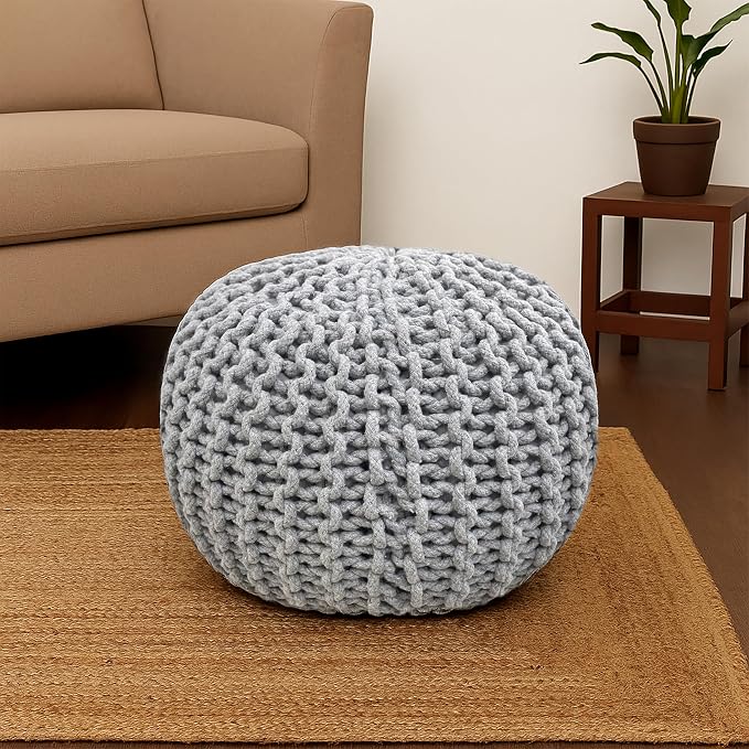 Palisa Round Ottoman Pouf Handmade Cotton Knitted Poof Bean Bag Filling | Boho - Image 6