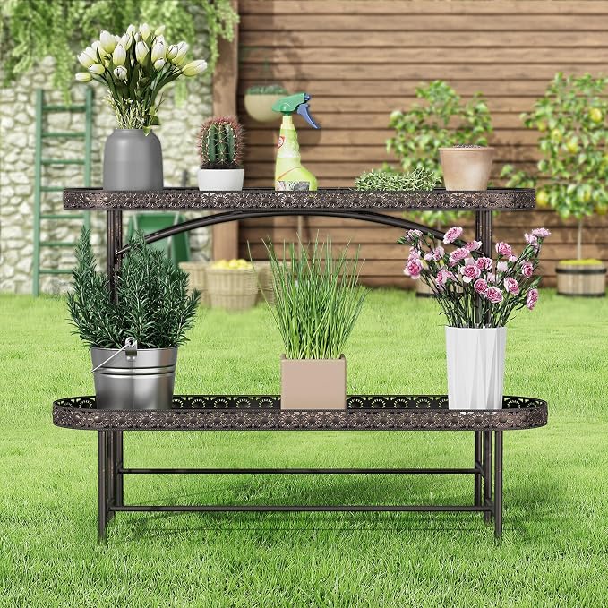 Plant Stand Outdoor Indoor 2 Tier Metal Pland Stand, Detachable Heavy Duty Tall - Image 4