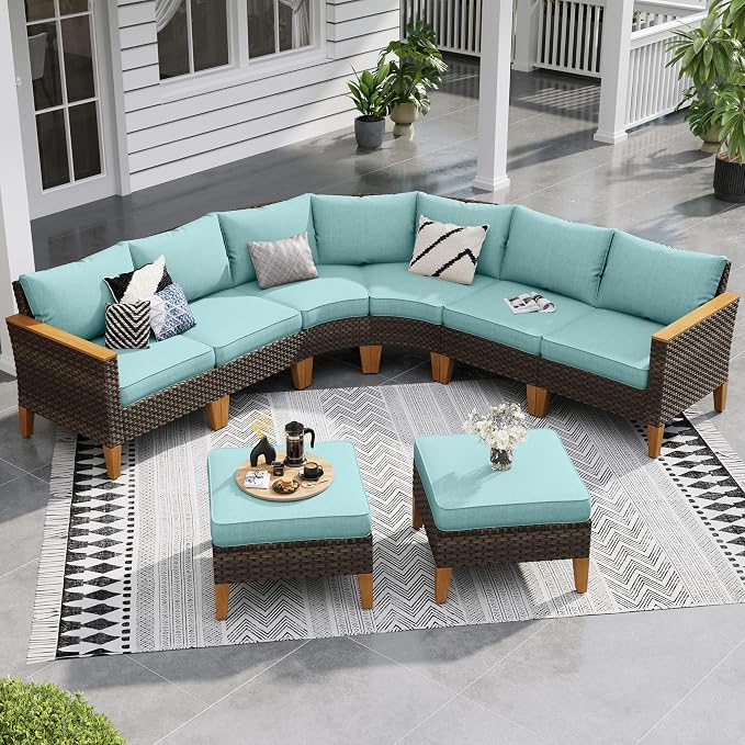 Sophia & William Outdoor Wicker Sectional Sofa Set, 8 Piece Half Moon Curved by SophiaWilliam