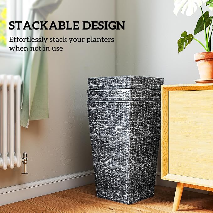 Outsunny Tall Planters for Outdoor Plants Set of 3, 24 in Taper Planters - Image 7