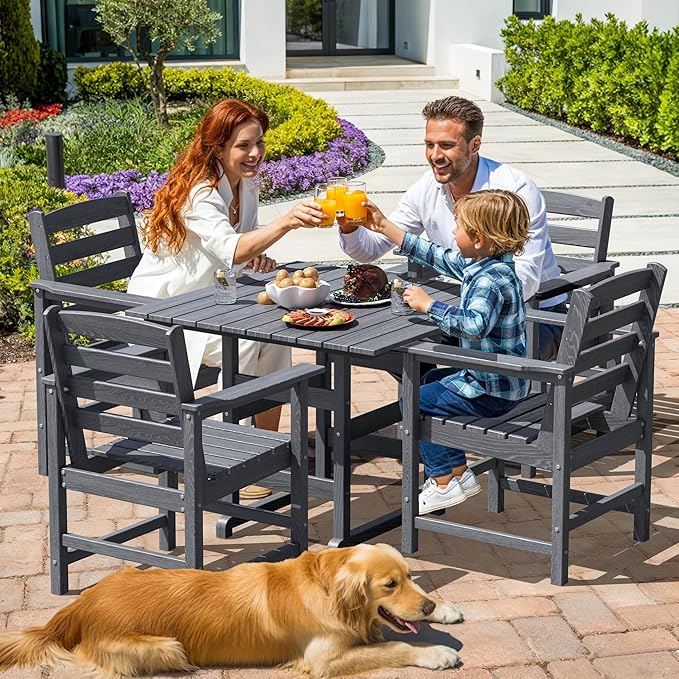 Outdoor HDPE Dining Table Set, 5-Piece All-Weather HDPE Outdoor Table and Chairs - Image 2
