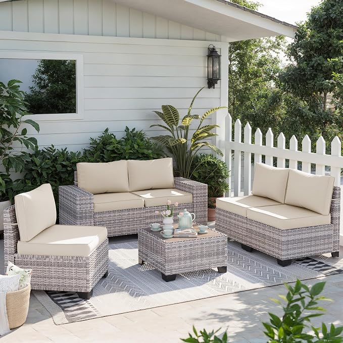 12-Piece Outdoor Patio Furniture Set Wicker Sectional Sofa Set, Patio - Image 7
