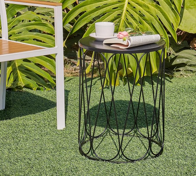 HFHOME Set of 3 Metal Outdoor Side Table, Nesting Round Coffee Table - Image 7