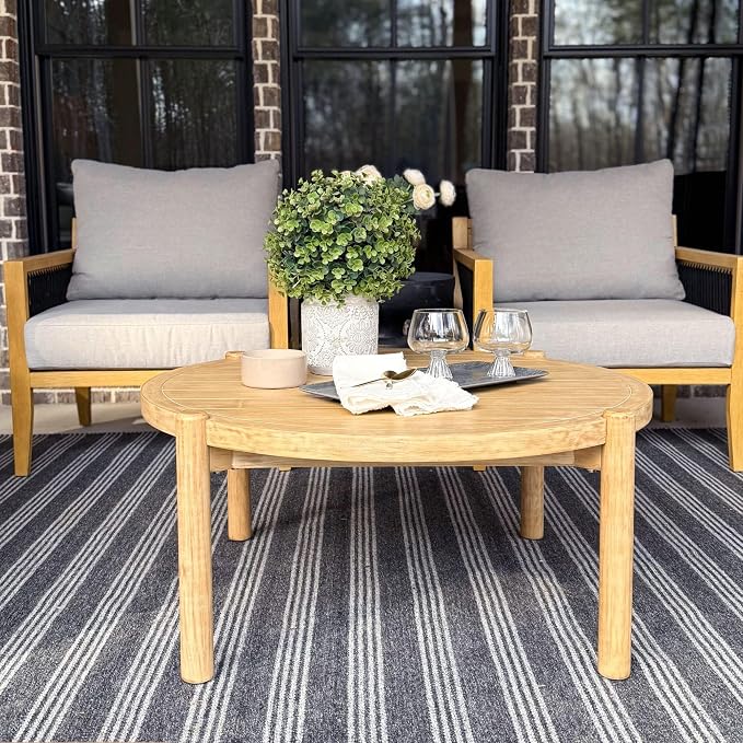 Nathan James Bora Round Outdoor Coffee Table, Farmhouse Wood Coffee Table - Image 5
